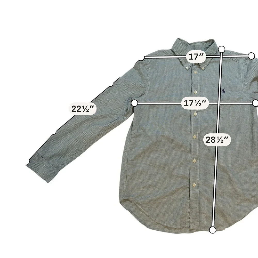 Ralph Lauren Youth Large Green Gingham Button Down Shirt L 14-16